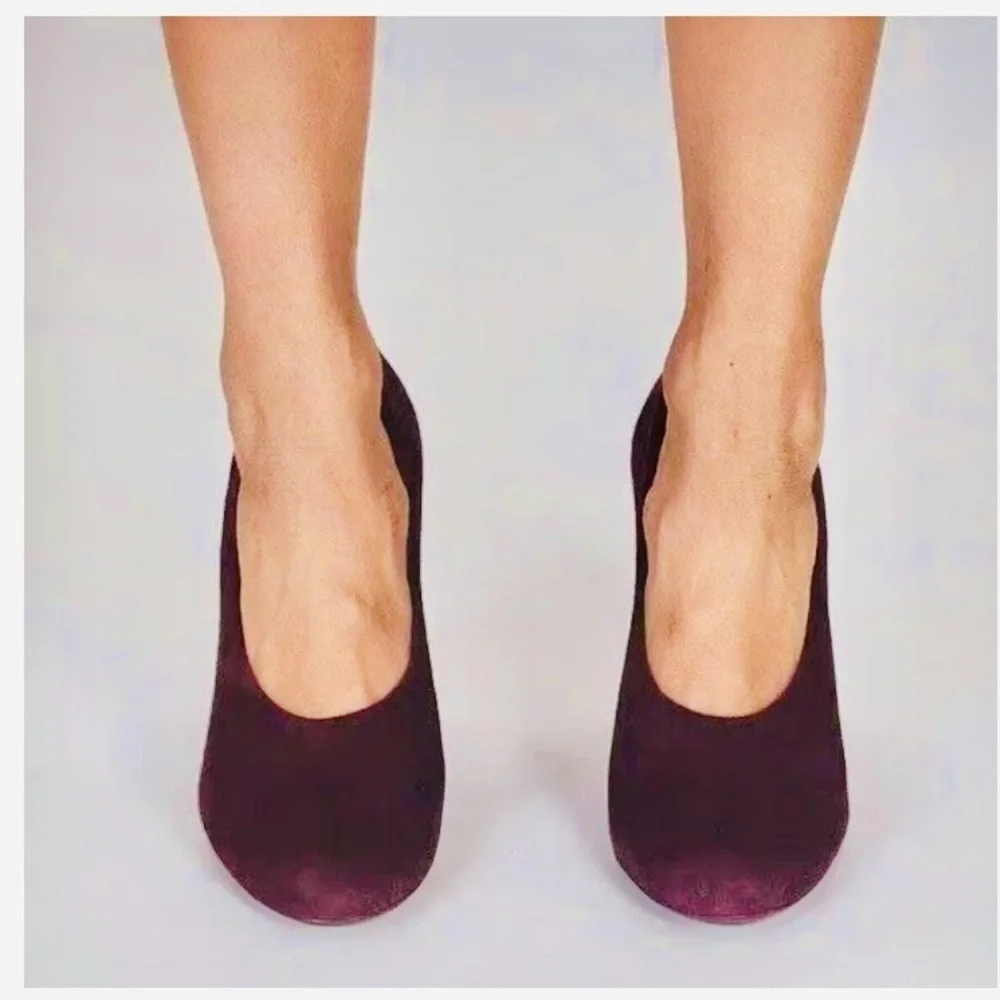 Tory Burch Leather Suede Chunky Block Heel Pumps Size 7.5 Burgandy